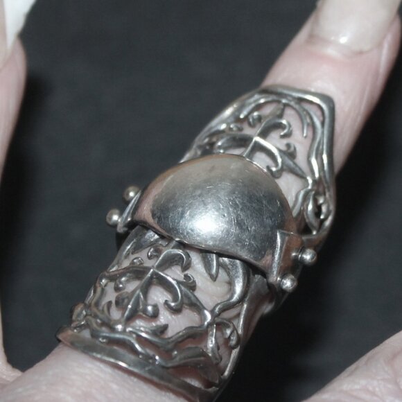 Unisex 925 Sterling Silver Medieval Cross Jointed Armor Goth Rare Ring - Picture 8 of 9